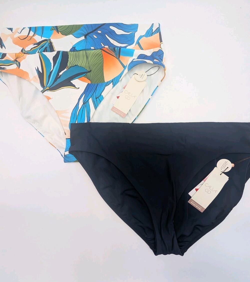 2x Calia Women's Blue Full Coverage/Botanical White Swim Bikini Bottom XXL NWT